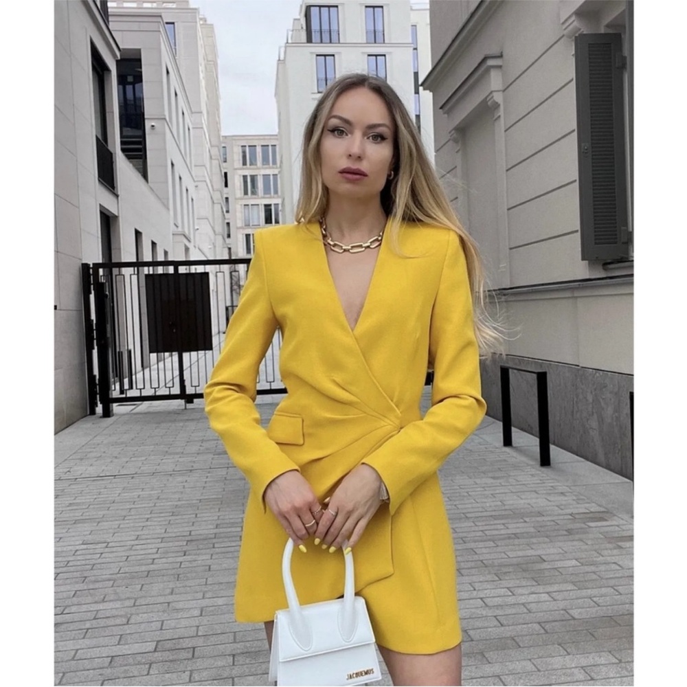 BNWT Zara Mustard Yellow Blazer Long Sleeves Dress